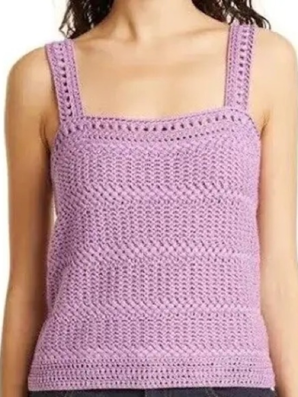 Vince Square-Neck Cotton Crochet Cami in lavender XL
